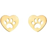 Cute Cat Paw Print Heart Stud Earrings for Women Teen Girls Stainless Steel Hollow Dog Puppy Animal Pet Cartilage Tiny Studs Earring Minimalist Jewelry Gifts Birthday