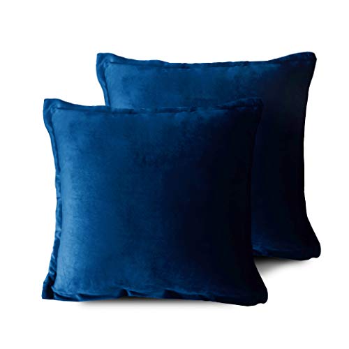Edow Velvet Throw Pillows (Set of 2), Soft Fluffy Down Alternative Polyester Stuffing Decorative Pillows for Home Decor, Sofa, Couch, Bed, Office and Car. (Dark Blue, 18x18) - Thumbnail 7