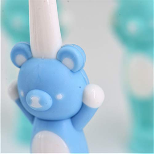 Yabber Kids Toothbrush Set [1 Year KIT - 12 PACK (1 Per Month)] - [Teddy Bear Series] Brown (4), Blue (4), Aqua (4) - with Suction Cup - Soft Plastic - PBT Bristles [Boys] - Thumbnail 2