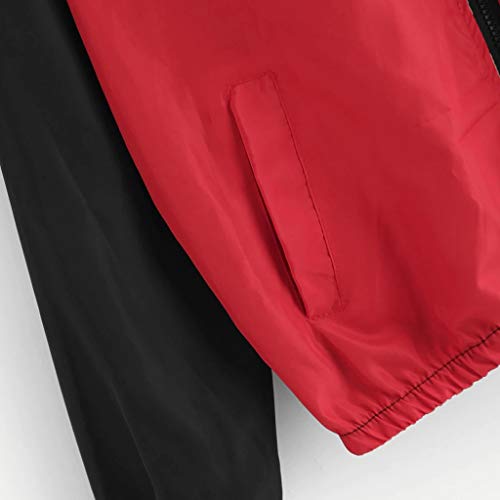 Retro 90s Clothing for Women, Clothing Long Sleeve Casual Color Block Hooded Beachwear Outerwear Windproof Windbreaker(Red, L)