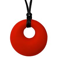 AkoMatial Baby Teething Toys, Mom Round Pendant Necklace Baby Teething Nursing Bite Chew Soft Silicone Teether Toy Red