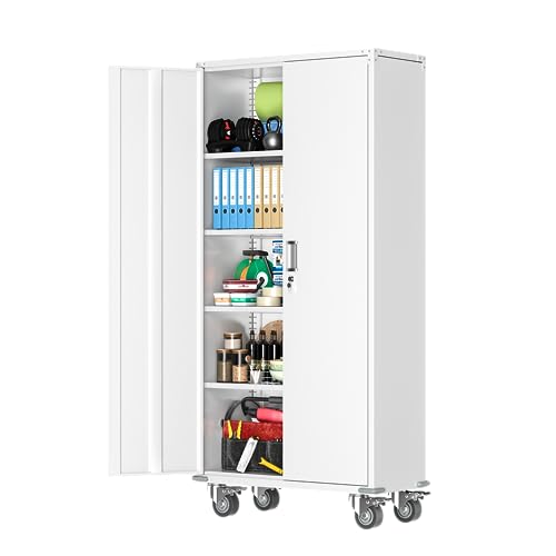 Atripark White Metal Storage with Wheels, 72" Steel Garage