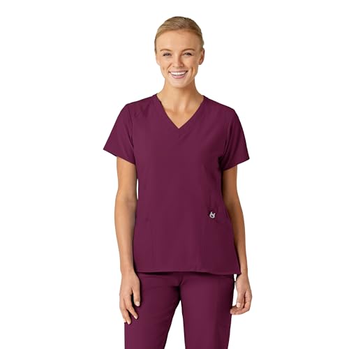 WonderWink W123 Women’s Stylized V-Neck Scrub Top — Wine, Large