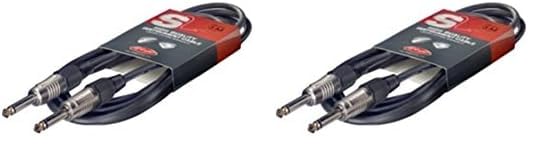 Stagg Deluxe Instrument Cable, 1/4" 6.35mm Jack To Jack, Heavy-Duty Connectors, 3 Metres / 10 Feet, Black (Pack of 2)