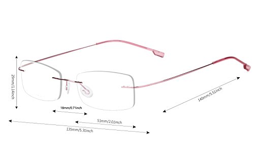 Agstum Mens Womens Titanium Alloy Flexible Rimless Frame Prescription Eyeglasses 51mm (Pink, 51mm)