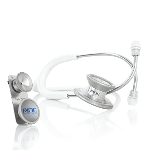 MDF Instruments, MD One Epoch Lightweight Titanium Stethoscope, Adult, White Tube, Silver Chestpiece-Headset, MDF777T29