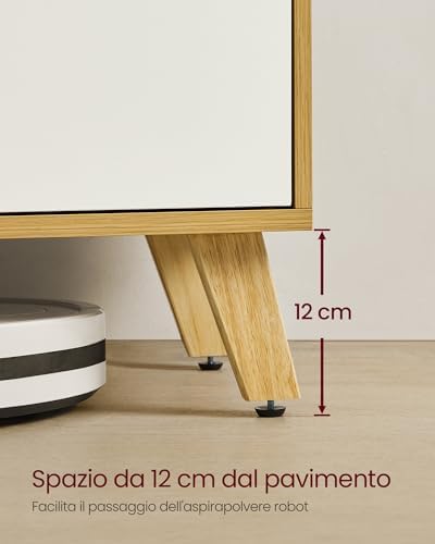 Mobile TV per Televisore fino a 60 Pollici, Armadietto per TV con 2 Ante, Ripiani Regolabili, Lungo 140 cm, per Soggiorno, Camera da Letto, Rovere Naturale e Bianco Crema LTV027N01