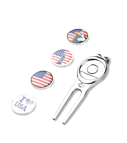 HAIYUE Retro Golf Divot Tool All Metal Zinc Alloy USA Flag Pattern Magnetic Ball Marker