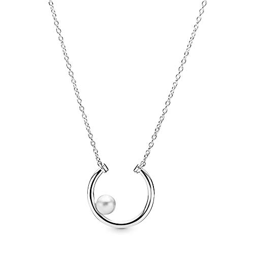 Pandora Jewelry - Offset Freshwater Cultured Pearl Circle Necklace in Sterling Silver with White Freshwater Cultured Pearl, 19.7 IN / 50 CM