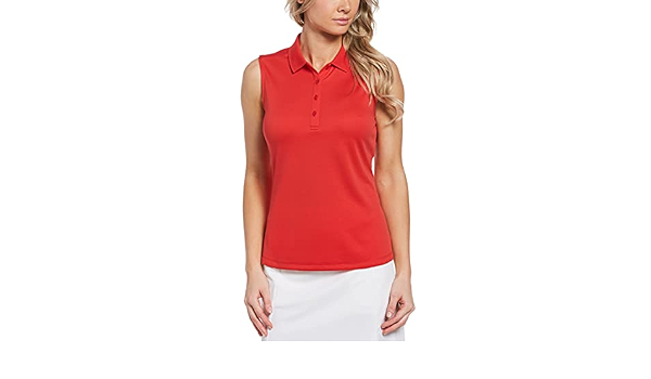 women's red sleeveless golf shirt
