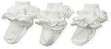 Jefferies Socks Little Girls' Newborn Misty Ruffle Turn Cuff Socks 3 Pair Pack, Ivory, Toddler