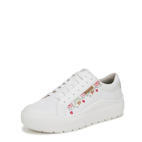 Dr. Scholl’s Shoes Women’s Time Off Sneaker, White Floral Embroidery, 10