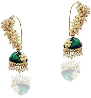 Traditional Long Indian Jhumka Jhumki Golden Dangle Earrings With Pearl For Women