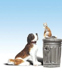 Woodland Scenics A2524 G Scale Dog w/Cat On Trashcan
