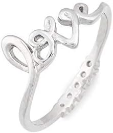 Annie LeBling Girls Jewelry Love Goes Around Ring - Sterling Silver Band Cursive Love Cubic Zirconia Underside Size 6 Ring