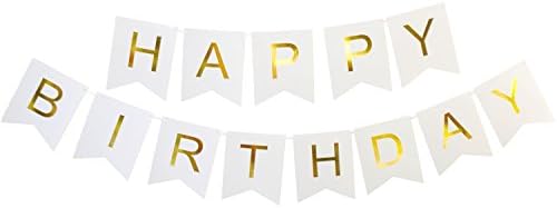 Happy Birthday Banner - White Shimmering Gold Letters - Birthday Decorations - Birthday Party Supplies