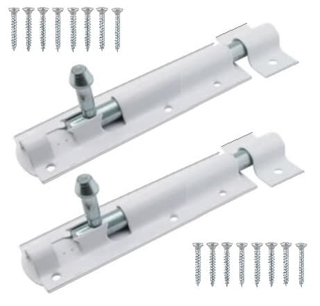 TERF® Heavy Duty Tower Door Bolt Barrel Slide Lock Bolt White 100mm [4''] Door Latch with Screws Ideal for Internal External Strong Doors Locks for Garage Shed Garden Gate and Multi Use - Pack of 2