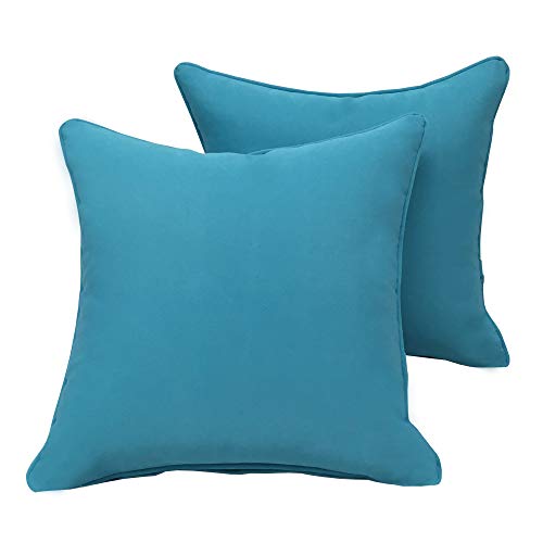 Vanteriam 2 Pack Decorative Outdoor Solid Waterproof Throw Pillow Cover with Piping, Accent Pillow case for Outdoor Patio Furniture Set, Square 18''x18'' Sky Blue - Thumbnail 7
