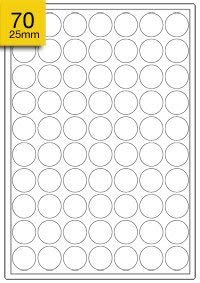 100 Sheets Round (25mm Circles) Matt White Permanent Labels. LLR25