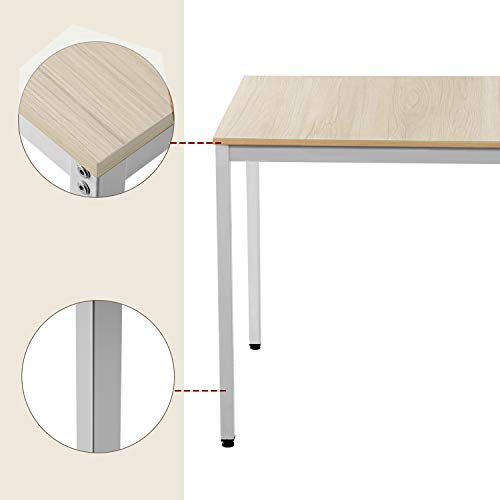 Dining Room Table Set, 3 Pieces Farmhouse Kitchen Table Set with Two Benches, Metal Frame and MDF Board, Modern Furniture for Home, Cafeteria, Apartment and Farm House (Beige)