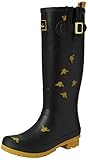 Joules Women's Wellyprint Rain Boot, Black Bees, 8 M US