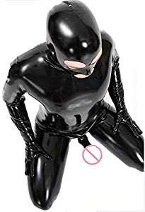 GsaKnc Faux Leather Jumpsuit Leotard Gay Men Plus Size Sexy Fetish Nightclub Costume Prisoner Cosplay Bodysuit with Headgear