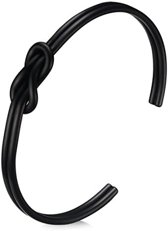 Stainless Steel Matt Finish Double Wire Love Infinity Knot Cuff Bangle Bracelets for Women, Black