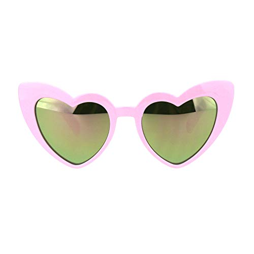 Girls Lolita Child Size Heart Shape Mirrored Cat Eye Plastic Sunglasses Pink