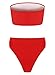 Ybenlow Women's 2 Piece Solid Bandeau Swimsuit Top Bottom Set,Red,X-Large