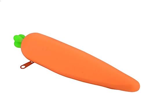 Pencil Cases for Teen Girls Carrot Silicone Gift School Pen Case Cosmetic Makeup Storage Bag Purse for Student Adult Office School Supplies
