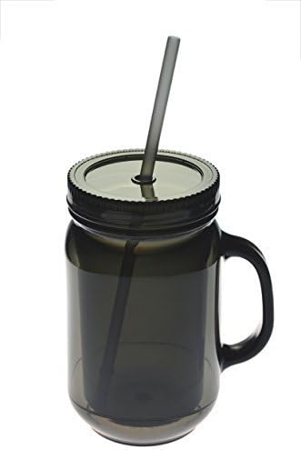 2 Pack - 20oz Double Wall Insulated Mason Jar Travel Mug - BPA Free - Straw and Lid Included (Black) by TwoHappyLife