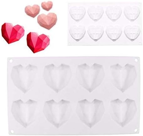 IAJ Silicone 8 Cavity Diamond Heart Chocolate Dessert Ice Cream Chiffon Baking All Purpose Mold (Output Weight Approx : 40-50 Grams)