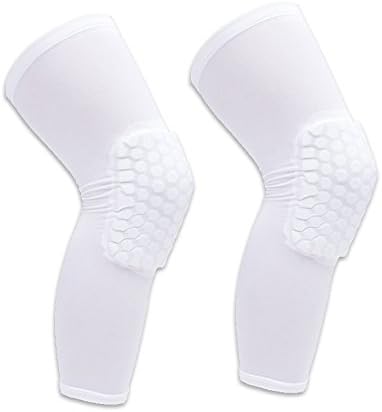 Compression Extended Leg Sleeves, with Knee Pad for Men Women and Youth, Basketball and more Sports,1 Pair White (Large)