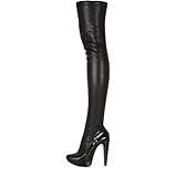 Shoesofdream Women's Eudraseven Winter Spring Autumn Over The Thigh Round Toe Slip On High Cone Heels Black Party Boot 10 M US