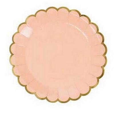 Artlalic 8pcs Candy Color Dinner Paper Plates Party Supply Foil Scalloped Pastel Plates with Gold Foil Party Supplies Tableware CP060 (7 inch, Pink)