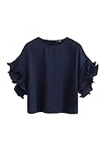 Romwe Women's Zip Back Blouse Ruffle Short Sleeve Tee Top