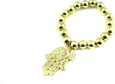 Beaded Stretch Bracelet With Two Hamsa Hand Charms