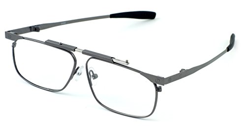 Calabria FAST-FOLD Lightweight & Durable Metal Folding Reading Glasses w/ Case in Pewter +1.25