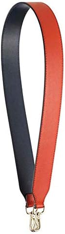 Both Side Leather Wide Strap for Shoulder Bag/Two Color Replacement Strap (Orange Face/Blue Reverse Gold Hook)