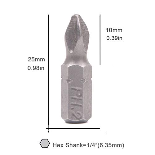 Screwdriver Bits Hex Shank Cross Bit Tips, Impact Lock Drill Multitool Magnetic, PH2 25mm 60pcs