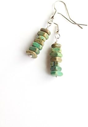 Green semi-precious Magnesite chip earrings - Silver plated gemstone - Boho bar minimalist - Simple stone rustic