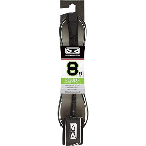 Ocean Earth Regular Moulded Black Surfboard Leash - 8'