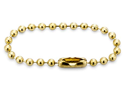 4.5" Solid Brass Beaded Ball Chains with Connectors, Bead Size #6 Tag Chains (100 Pack) Made in USA