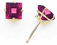 14k 6mm Princess Cut Rhodolite Garnet earring