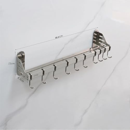Lumai Suporte De Parede Cozinha com 10 Ganchos Móveis e Prateleira de Aço Inox 304 Para Pendurar Organizar Utensilios De Cozinha, Temperos, Facas e Panelas