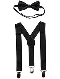 Sinen Baby Suspenders and Bow Tie Set Adjustable Kids Suspender Bowtie Sets for Boys and Girls-Black
