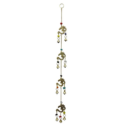 Religious Om Wall Hanging Gold Tone Brass Bell Décor Indian Home Decorative