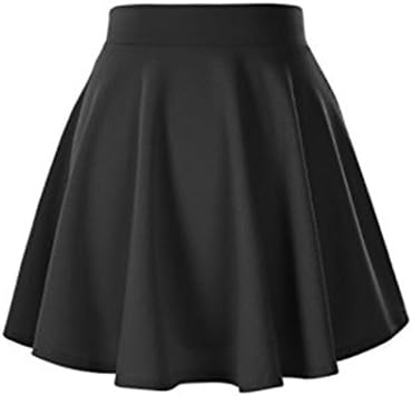 GUVU Girls Basic Solid Versatile Stretchy Elastic Waist Flared Casual Mini Skater Skirt (One Size, Black)