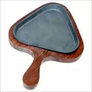 Sizzler Plate Triangle Shape with Wooden Base Brown, by Affaires SS-007