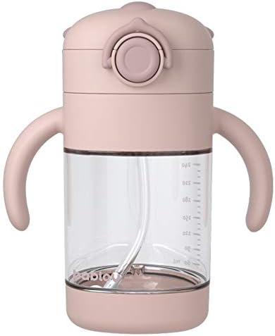 JYCRA Baby Straw Cup,300ML Cute Cartoon Children No-Spill Drinking Cup Water Bottle with Anti-Slip Handles for Infant Boys Girls (Pink)